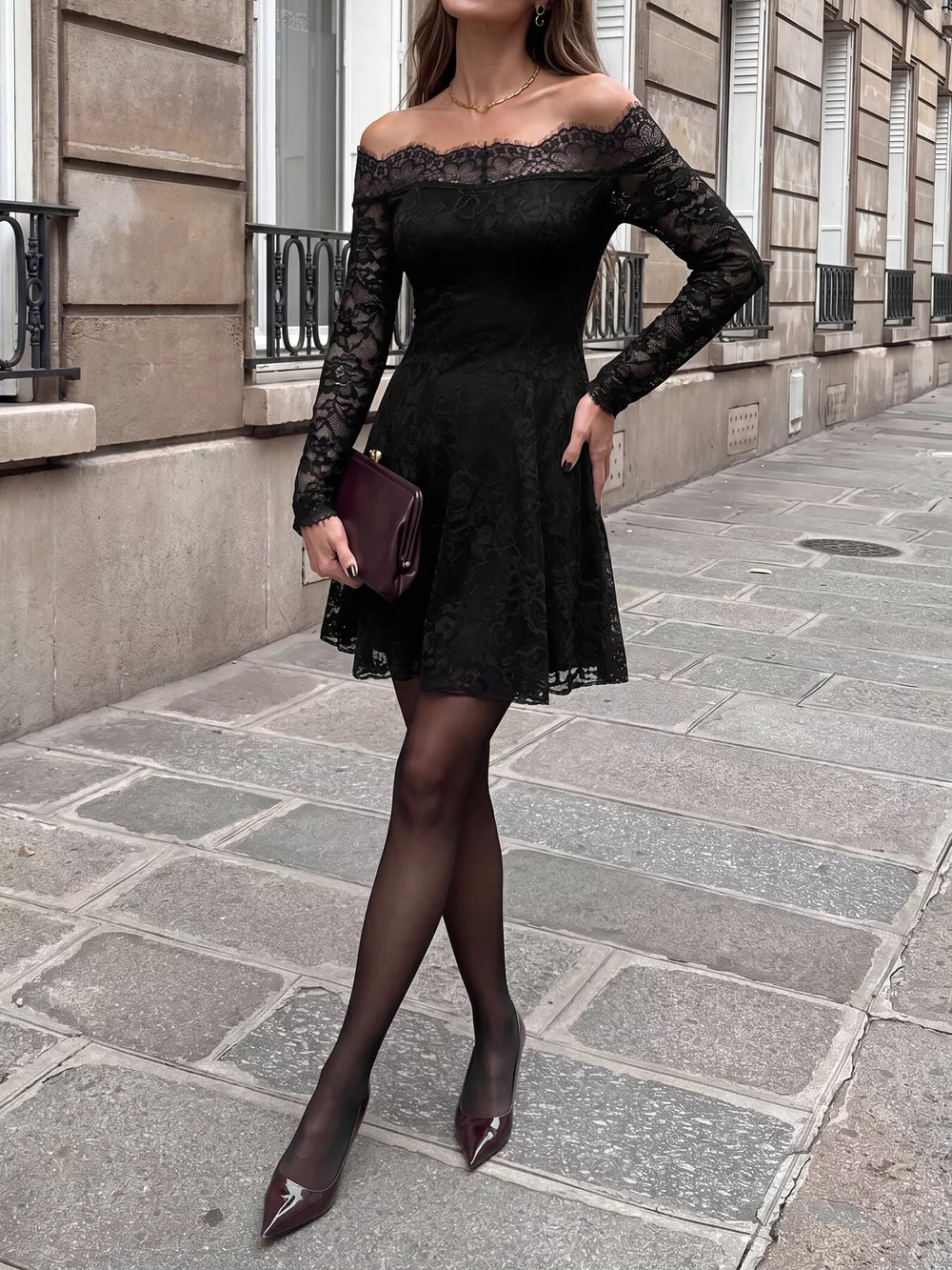 Lace Off Shoulder Mini Dress, image 2