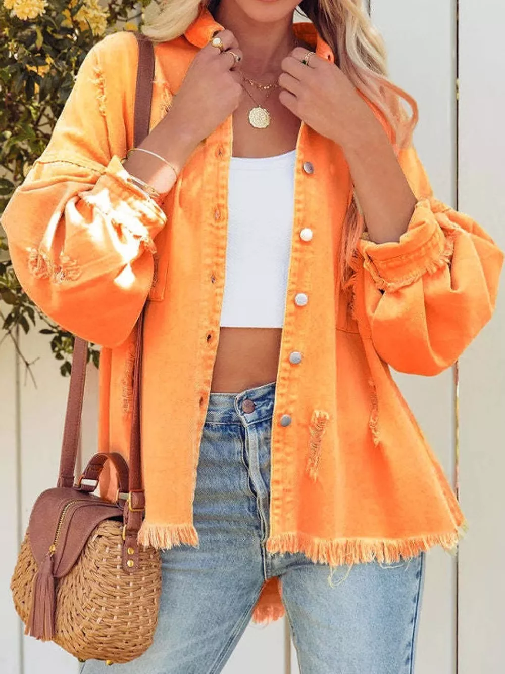Distressed Raw Hem Denim Jacket, image 6
