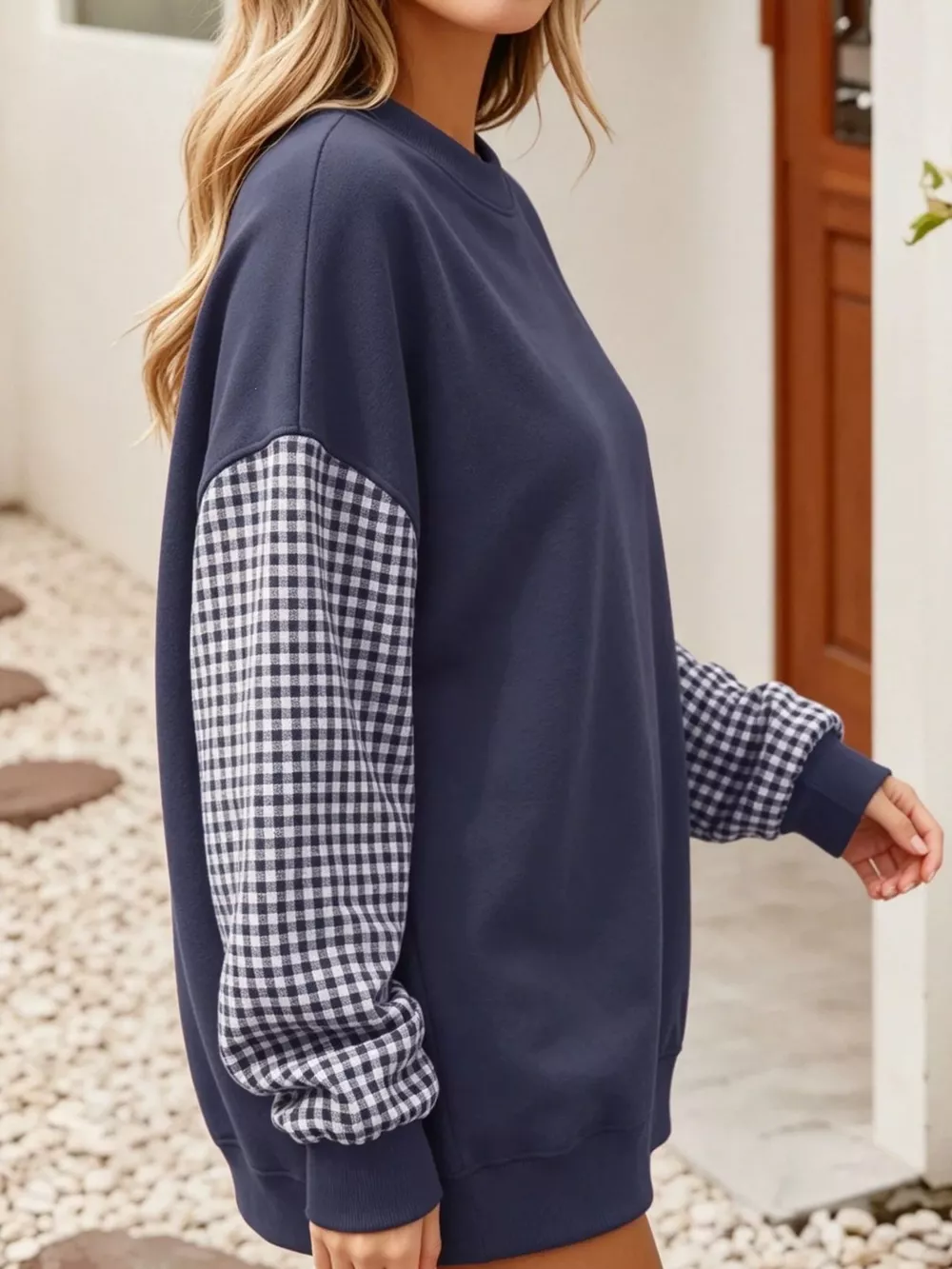Plaid Dropped Shoulder Sweatshirt, image 19