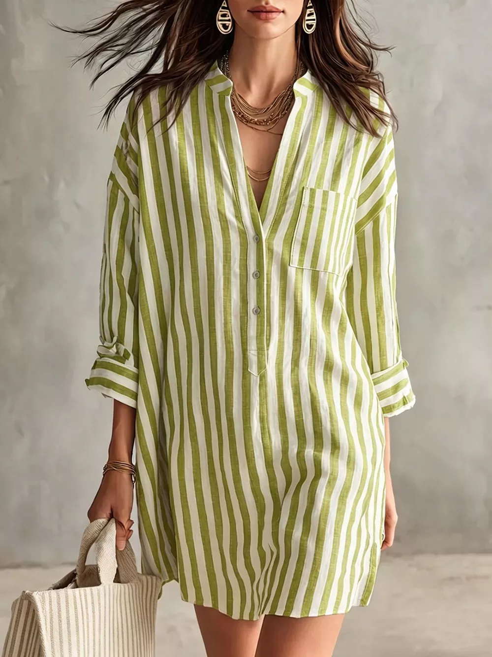 Full Size Striped Shirt Mini Dress Plus Size, image 7
