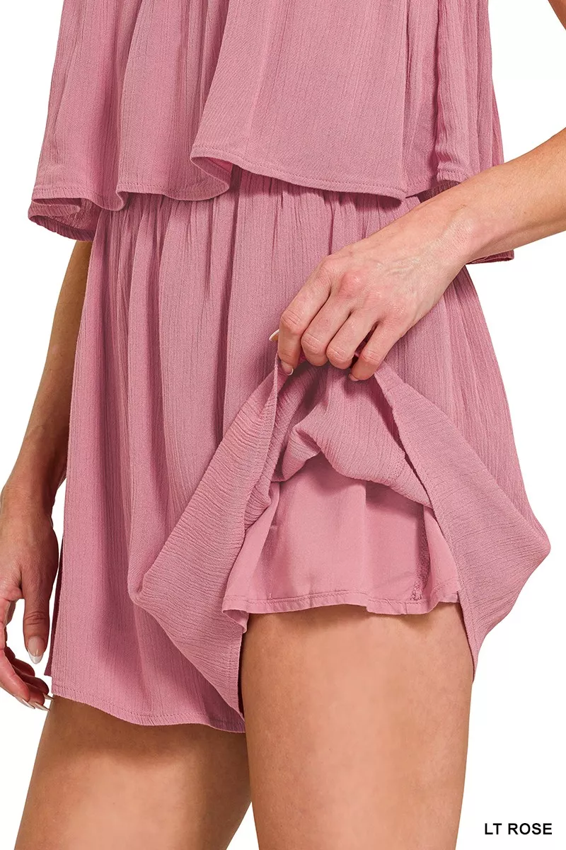 Woven Crinkle Strapless Rompers, image 9