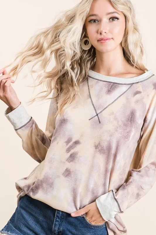 Tie Dye Terry Pull Over With Contrast Stitching, image 2