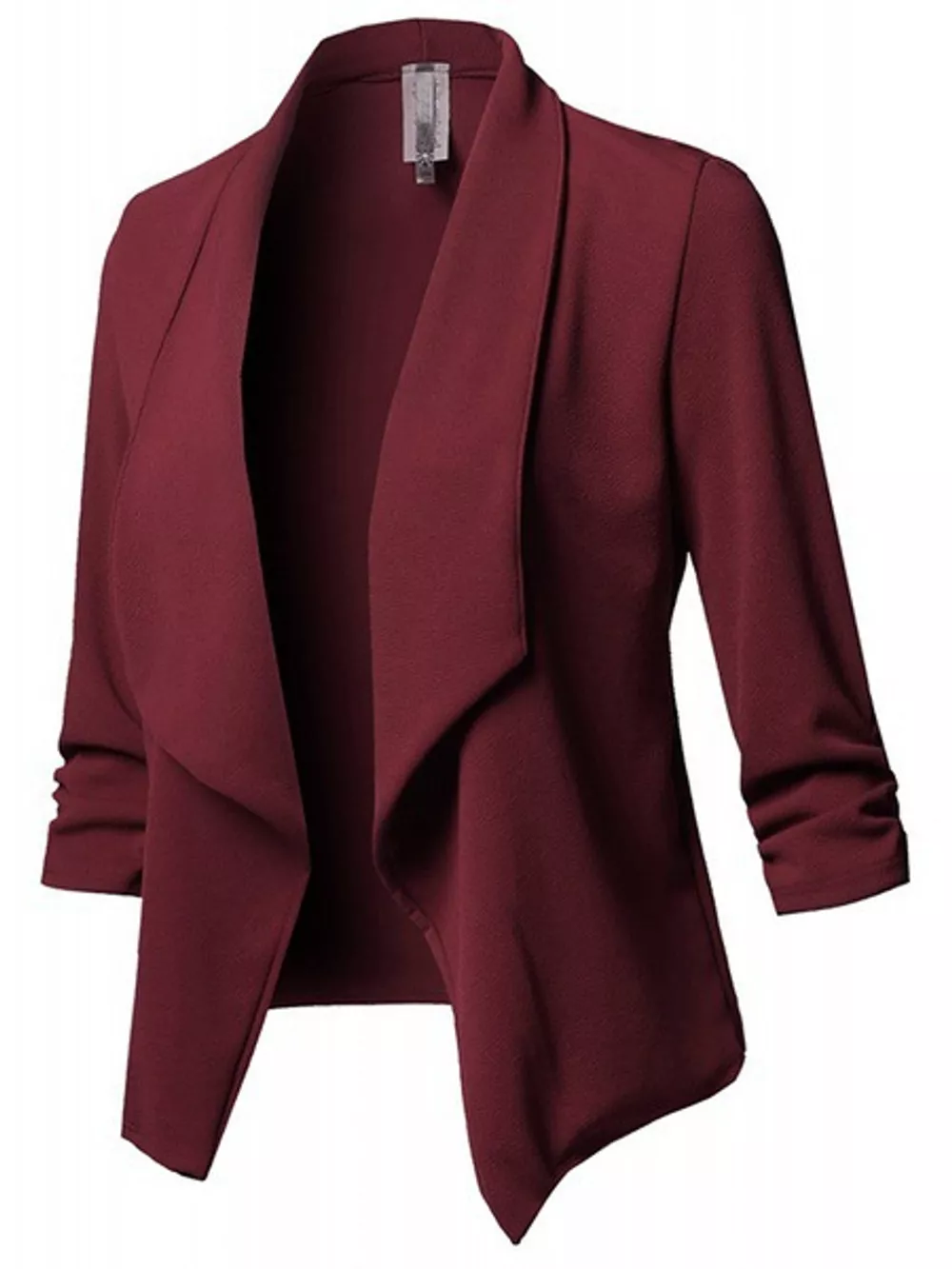 Full Size Open Front Drape Blazer with 3/4 Ruched Sleeves Plus Size, image 36