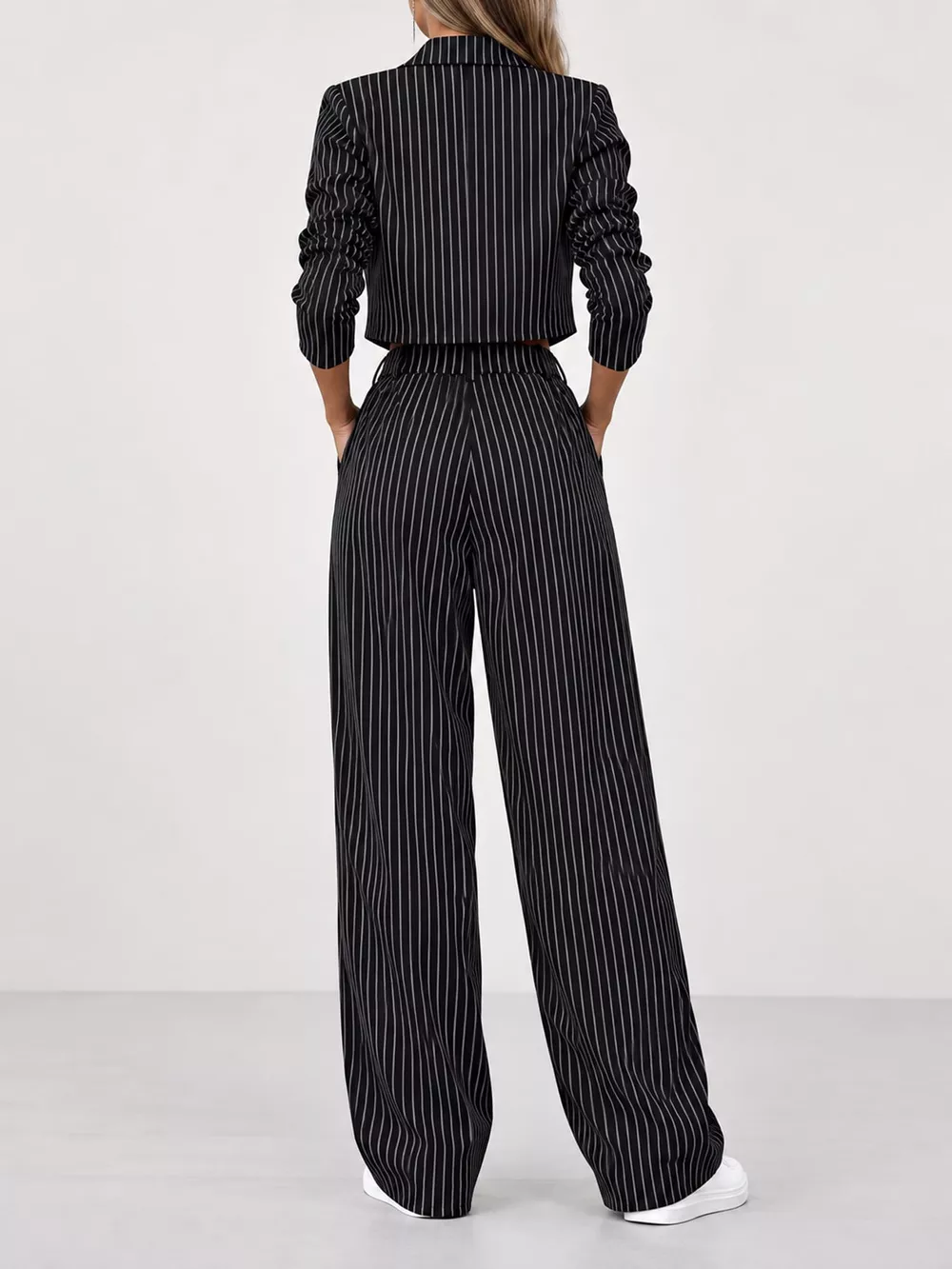 Striped Cropped Blazer and Wide-Leg Pants Two-Piece Set, image 4