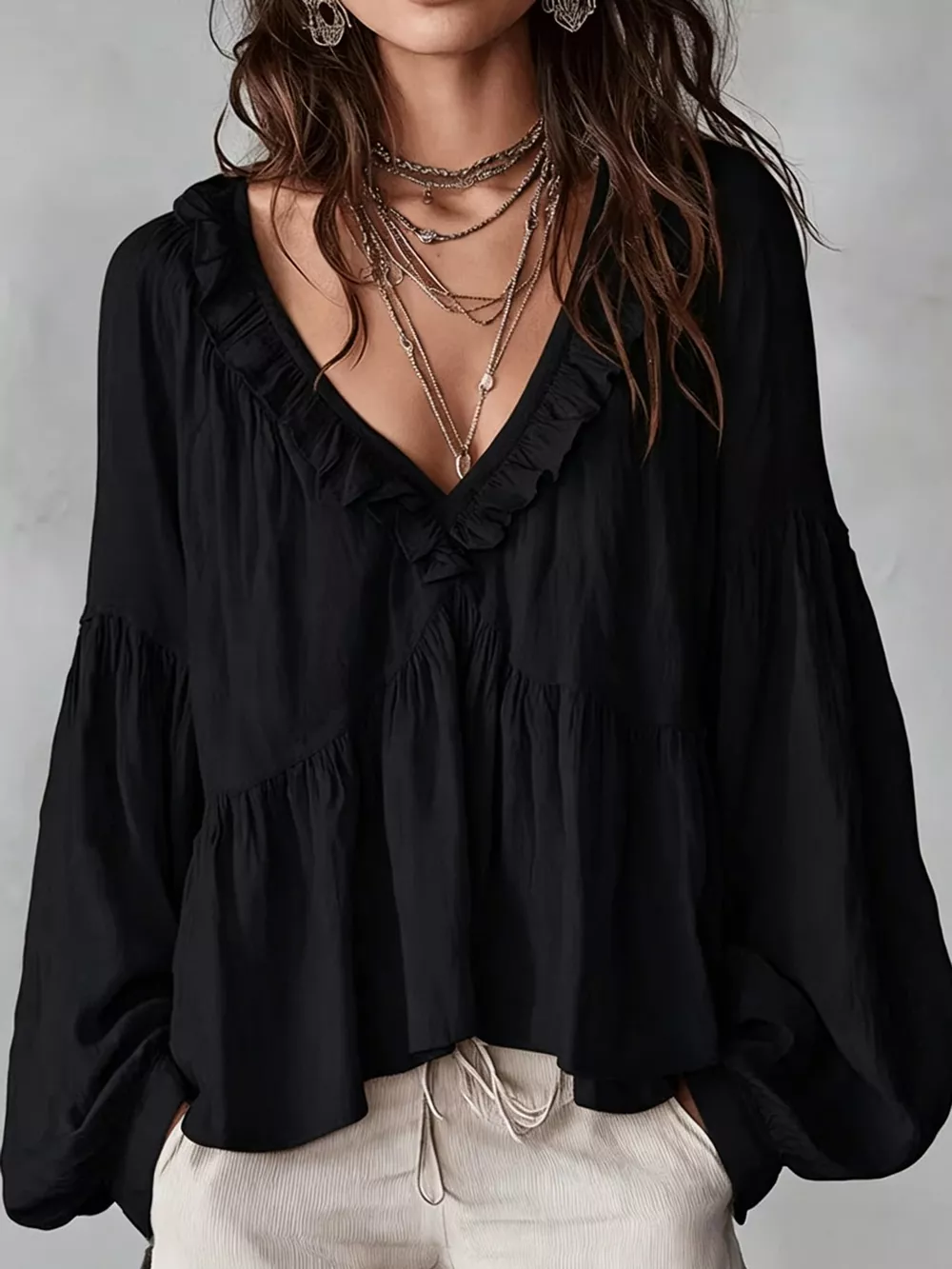 Ruffled V-Neck Blouse, image 30