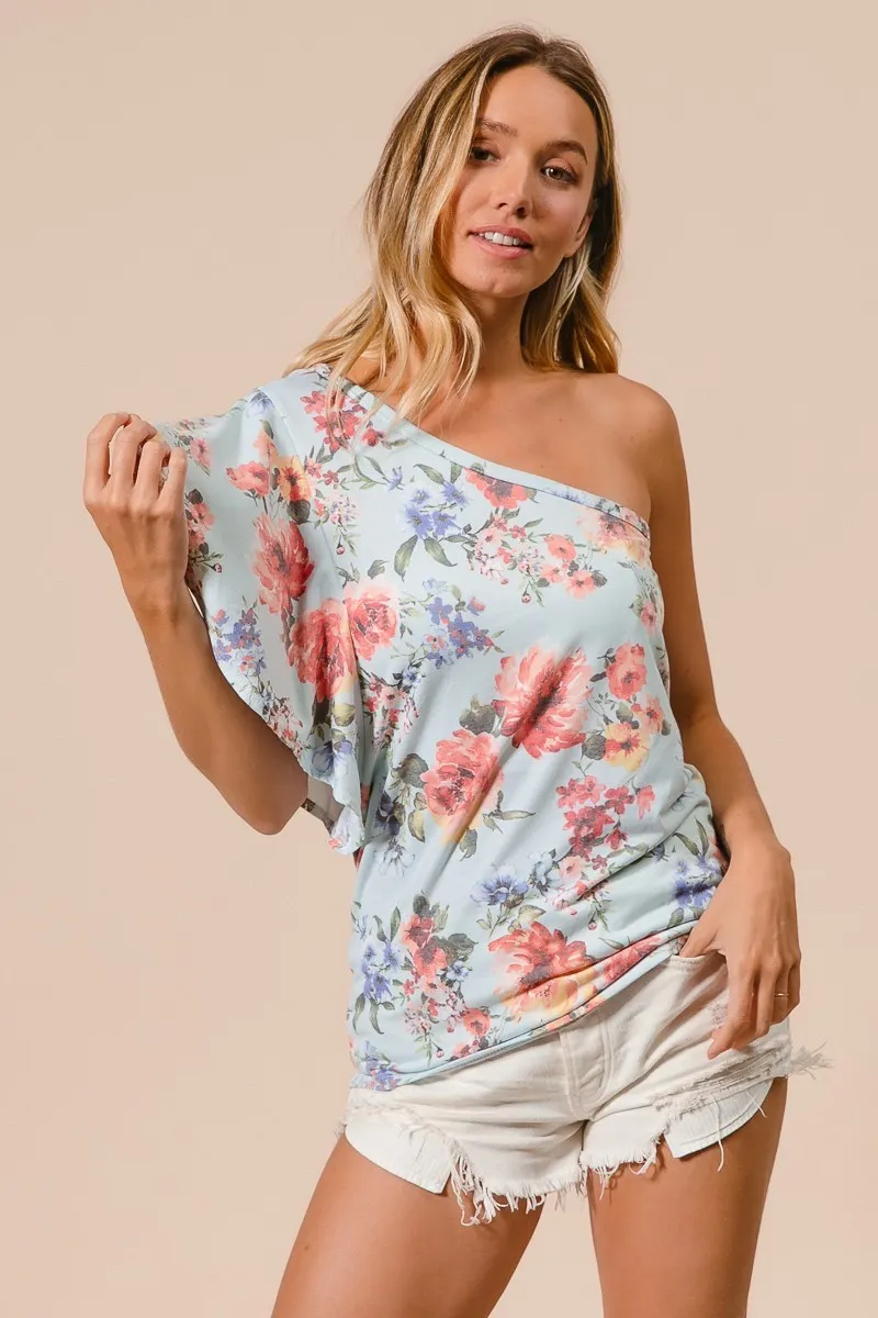 Floral Printed Jersey Knit Ruffle Sleeve Top, image 8