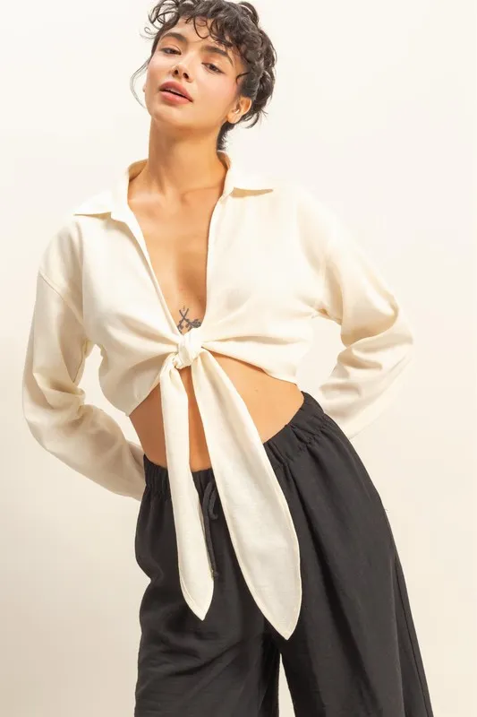 Washed Tie Front Crop Top, image 3