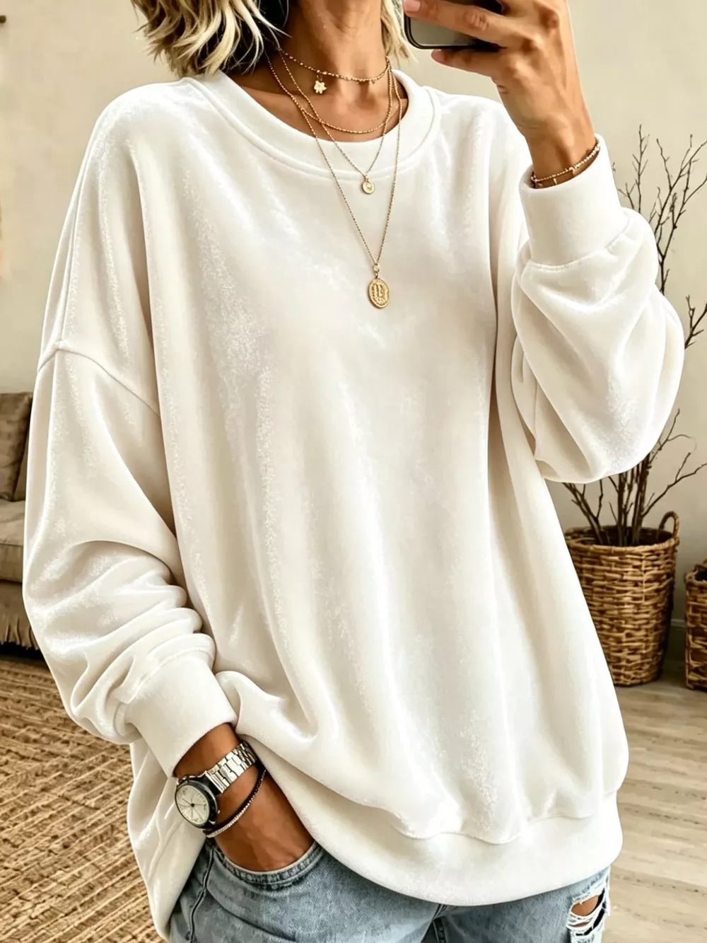 Full Size Crew Neck Drop Shoulder Sweatshirt Plus Size