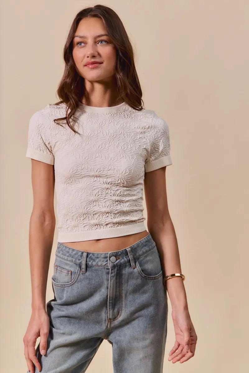 Floral Patterned Seamless Short Sleeve Top, image 7