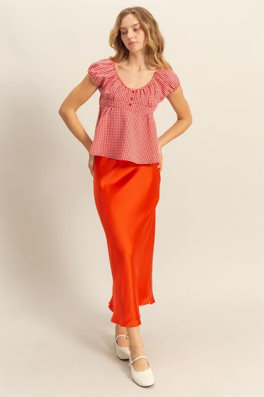 Gingham Scoop Neck Cap Sleeve Blouse, image 4