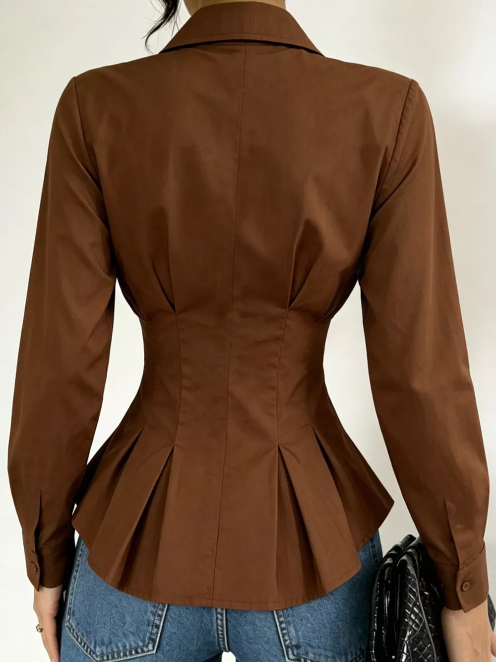 Button-Down Peplum Blouse with Fitted Waist, image 5