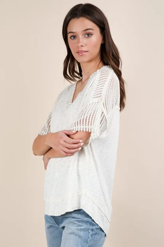 Full Size Oversized Contrast Knit Comfy Casual Top Plus Size, image 3