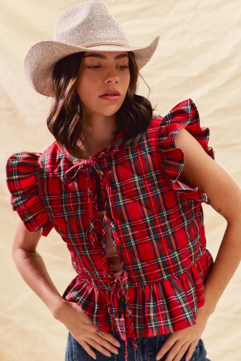 Christmas Holiday Plaid Ruffled Quilt Vest Top, image 9