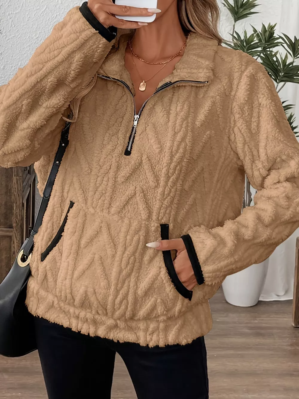 Full Size Quarter-Zip Sherpa Sweatshirt Plus Size, image 27