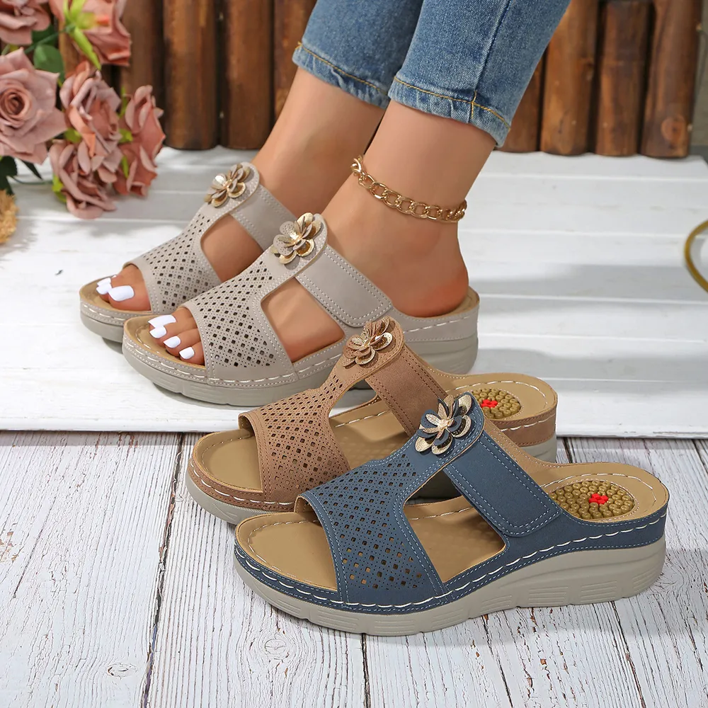 Flower Hollow-Out Wedge Sandals, image 6