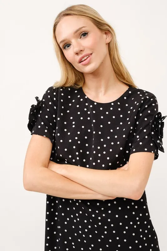 Embellished Sleeve Polka Dots Shift Dress, image 4