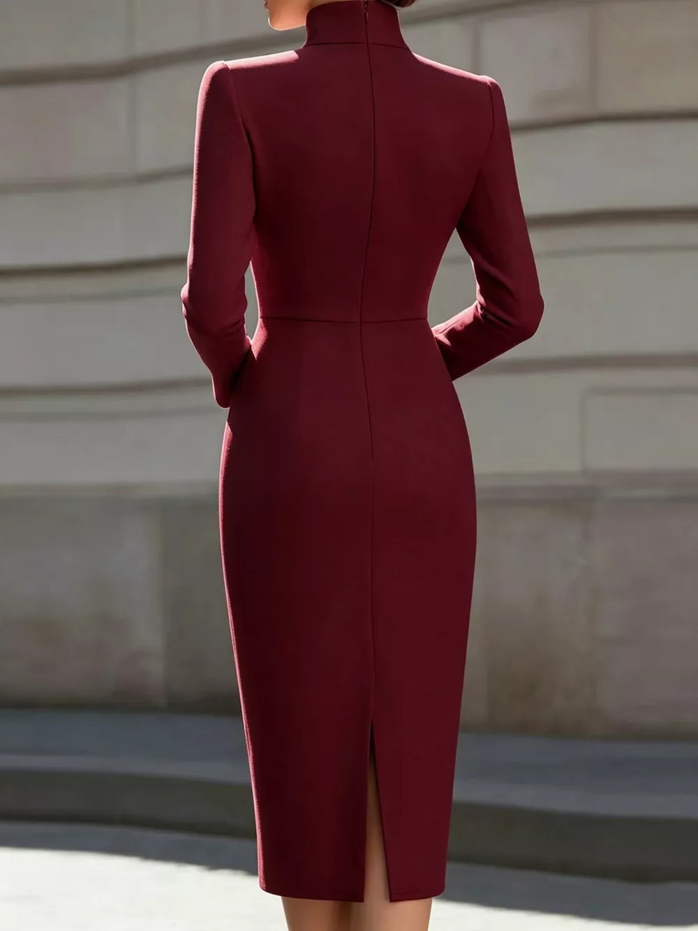 Full Size Stand-Collar Long-Sleeve Midi Dress Plus Size, image 18