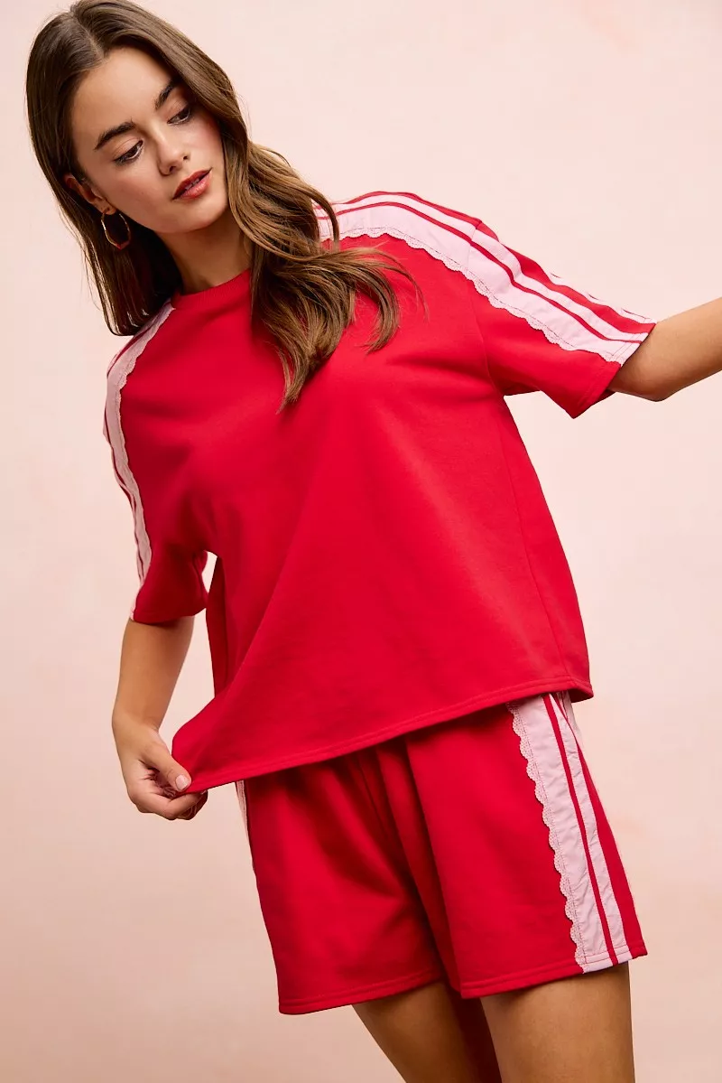 BiBi French Terry Side Lace Detail Short Sleeves Top, image 23
