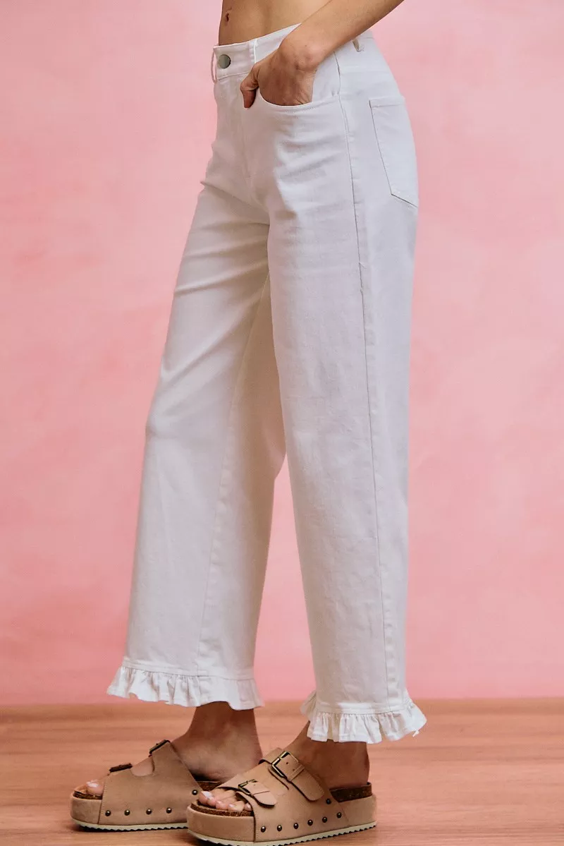 Ruffled Bottom Detail Mid Rise Jeans, image 2