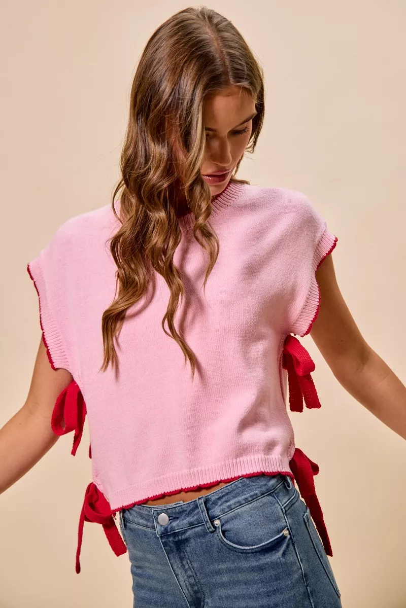Lightweight Sweater Dolman Side Ribbon Tie Top, image 11