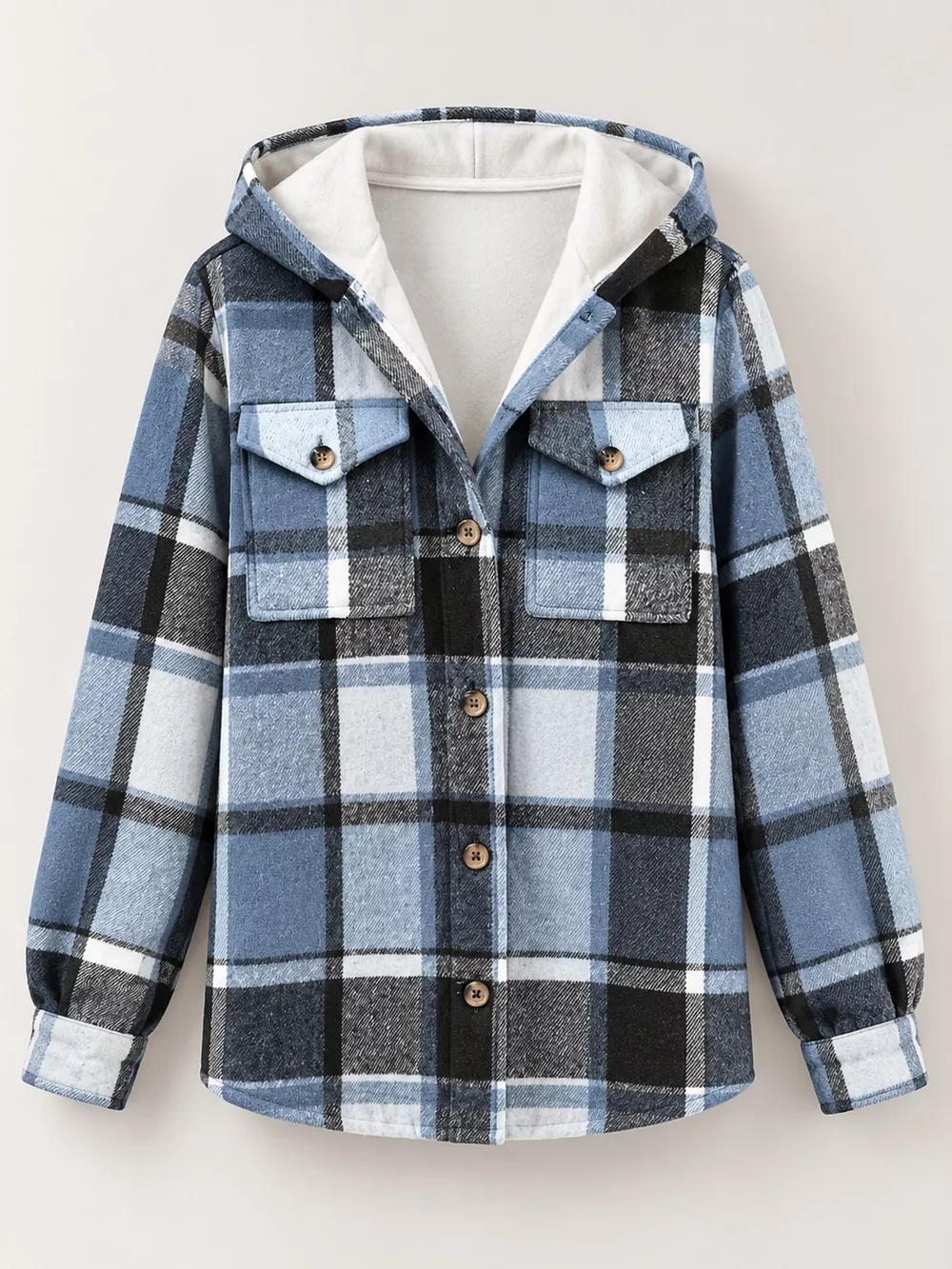 Fleece-Lined Plaid Button Up Shacket, image 9