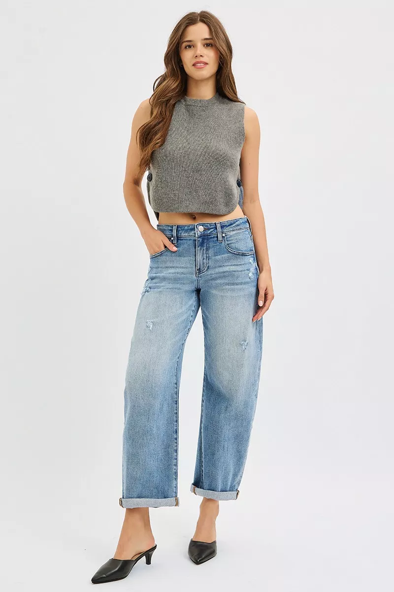 Full Size Slouchy Ankle Length Barrel Jeans with Cuffs Plus Size, image 6