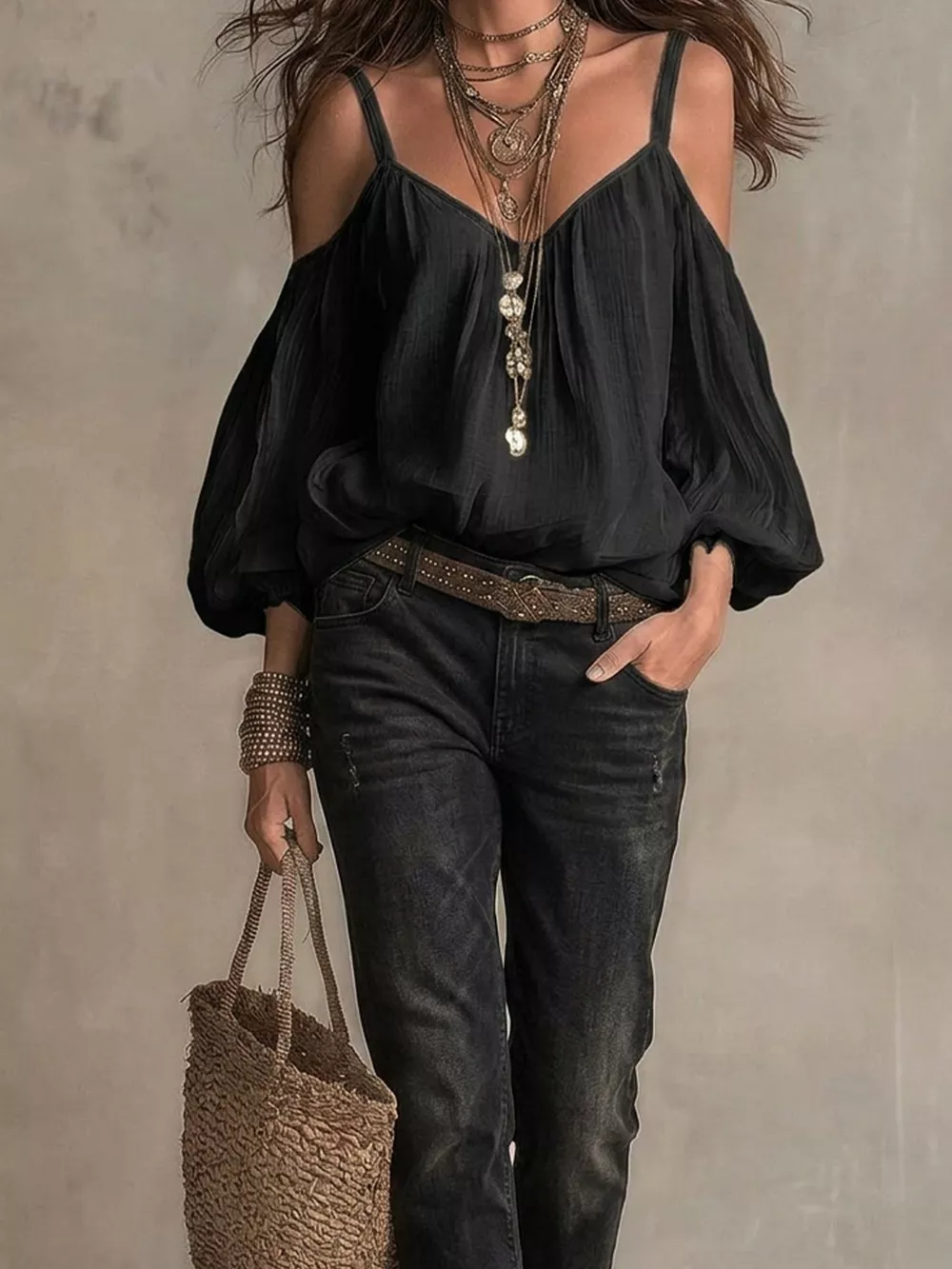 Cold Shoulder Balloon Sleeve Blouse, image 9