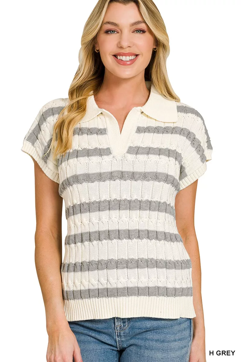 Textured Stripe Collared Sweater Vest