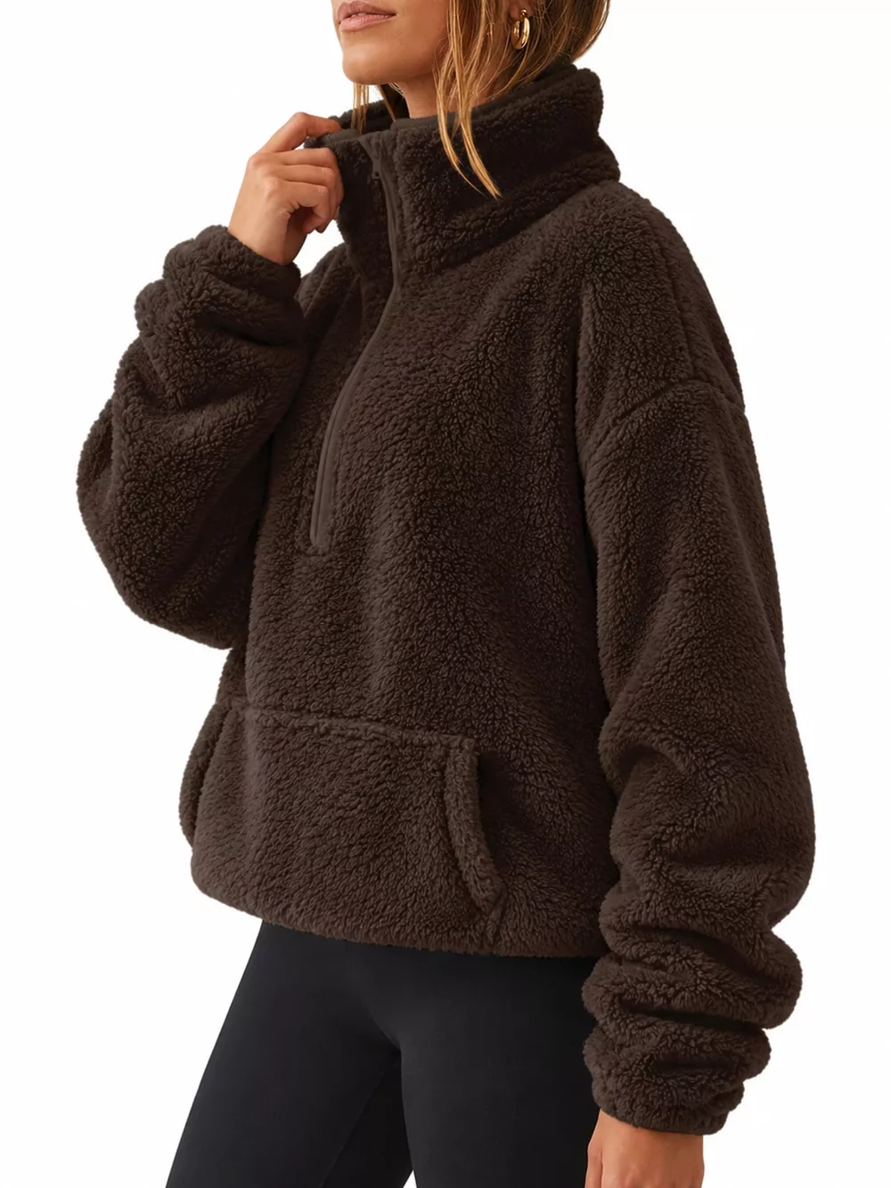 Full Size Sherpa Quarter-Zip Turtleneck Sweatshirt Plus Size, image 27
