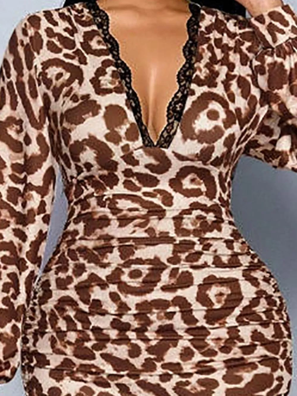 Lace Detail V-Neck Bodycon Midi Dress, image 12
