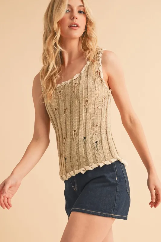 Distressed Detail Round Neck Knit Tank, image 13