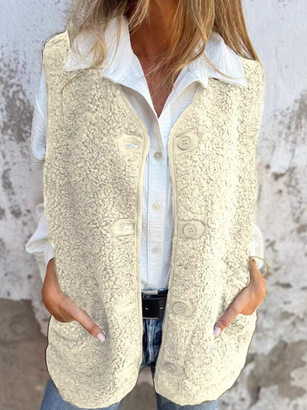Full Size Sherpa Button-Down Vest Coat Plus Size, image 6