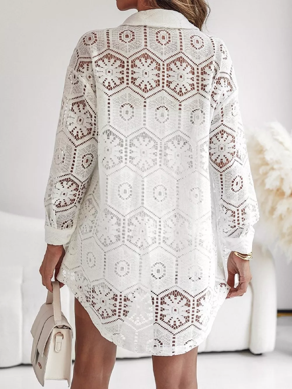 Lace Button Up Shirt and Shorts Set, image 6