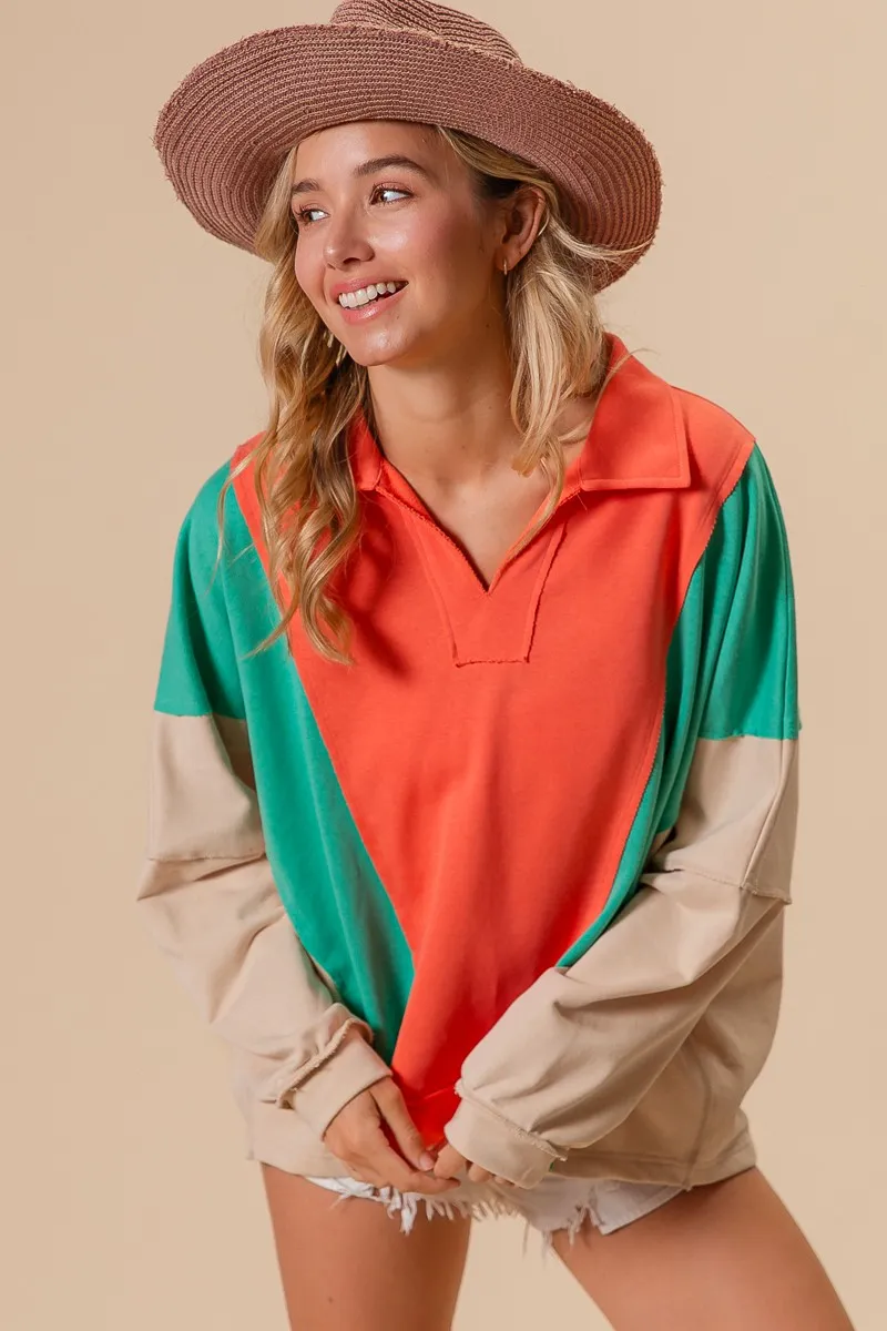 Colorblock Exposed Seam French Terry Sweatshirt, image 3