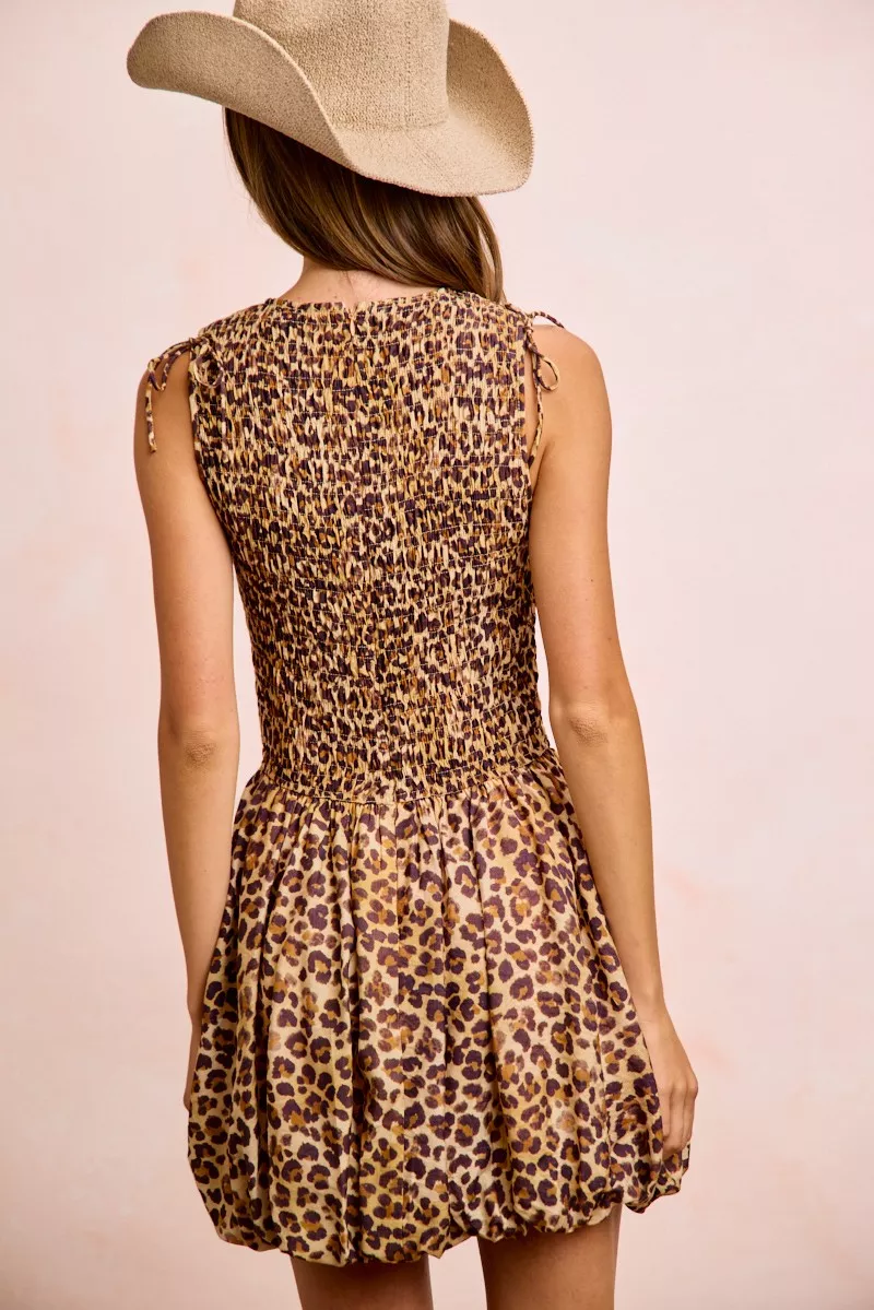 Leopard Bow Tie Attachable Puff Sleeves Dress, image 27