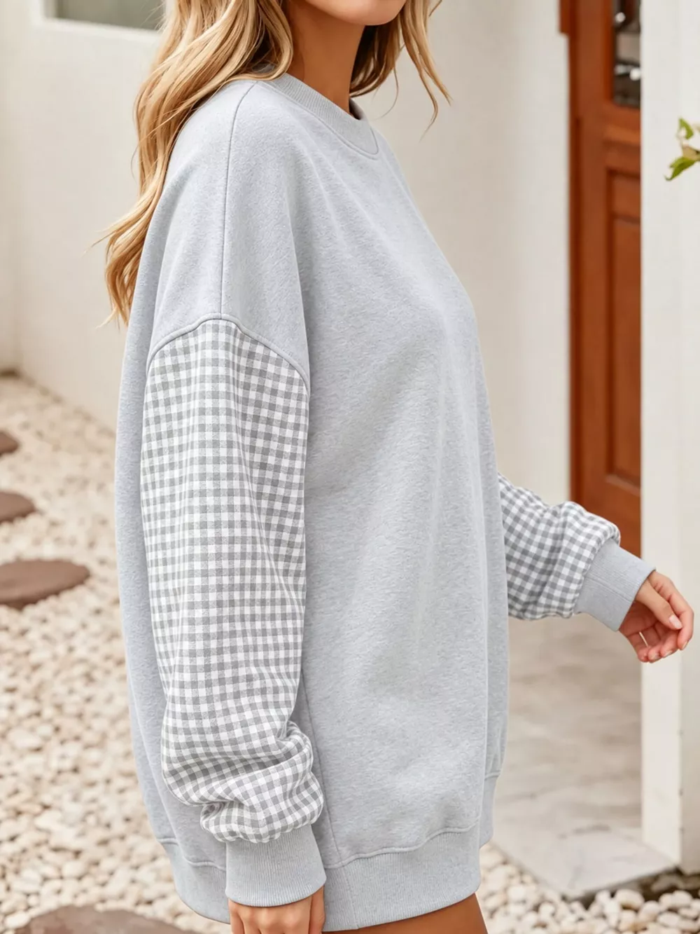 Plaid Dropped Shoulder Sweatshirt, image 13