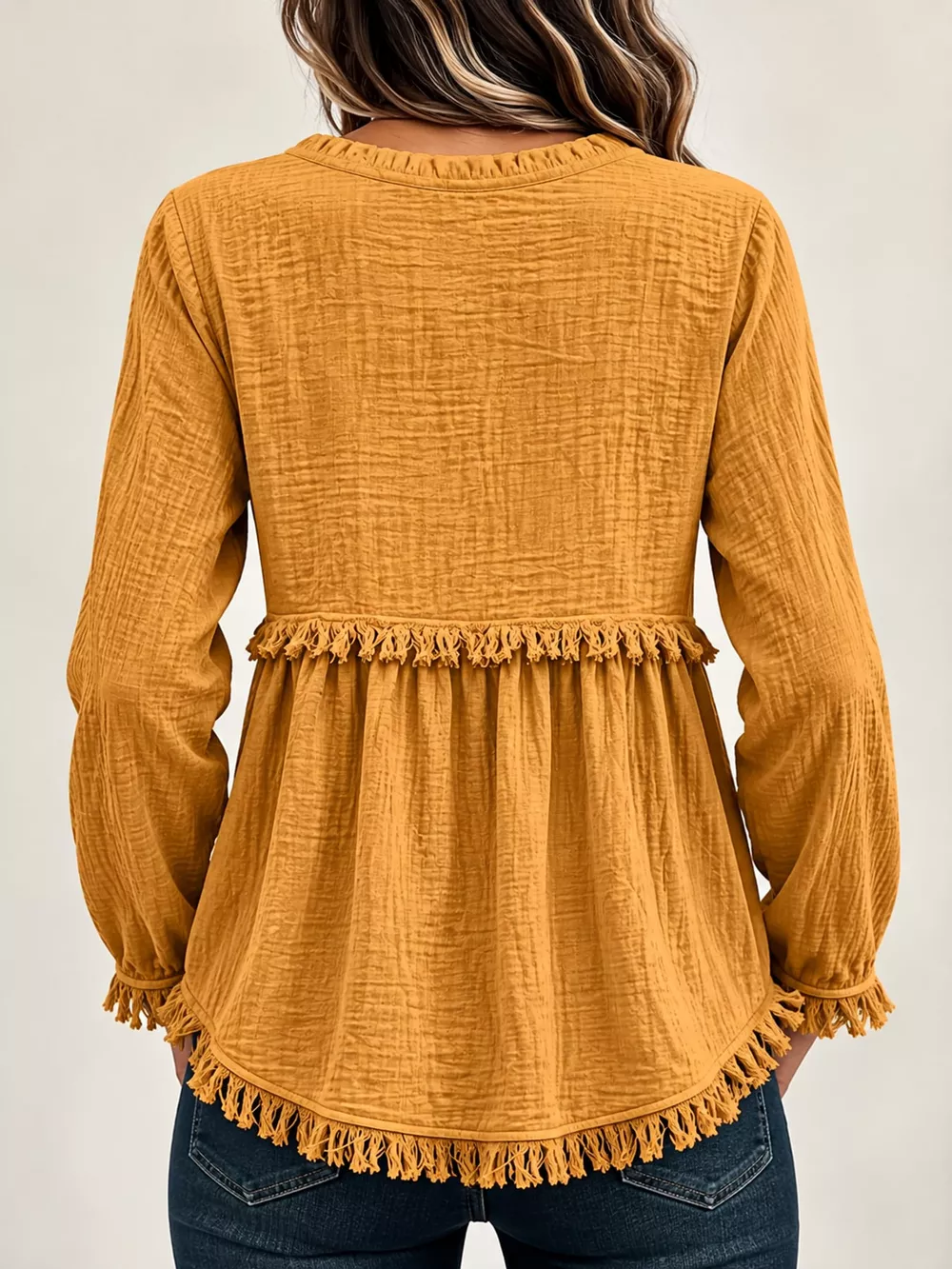 Full Size Frayed Hem Button Detail Blouse Plus Size, image 13