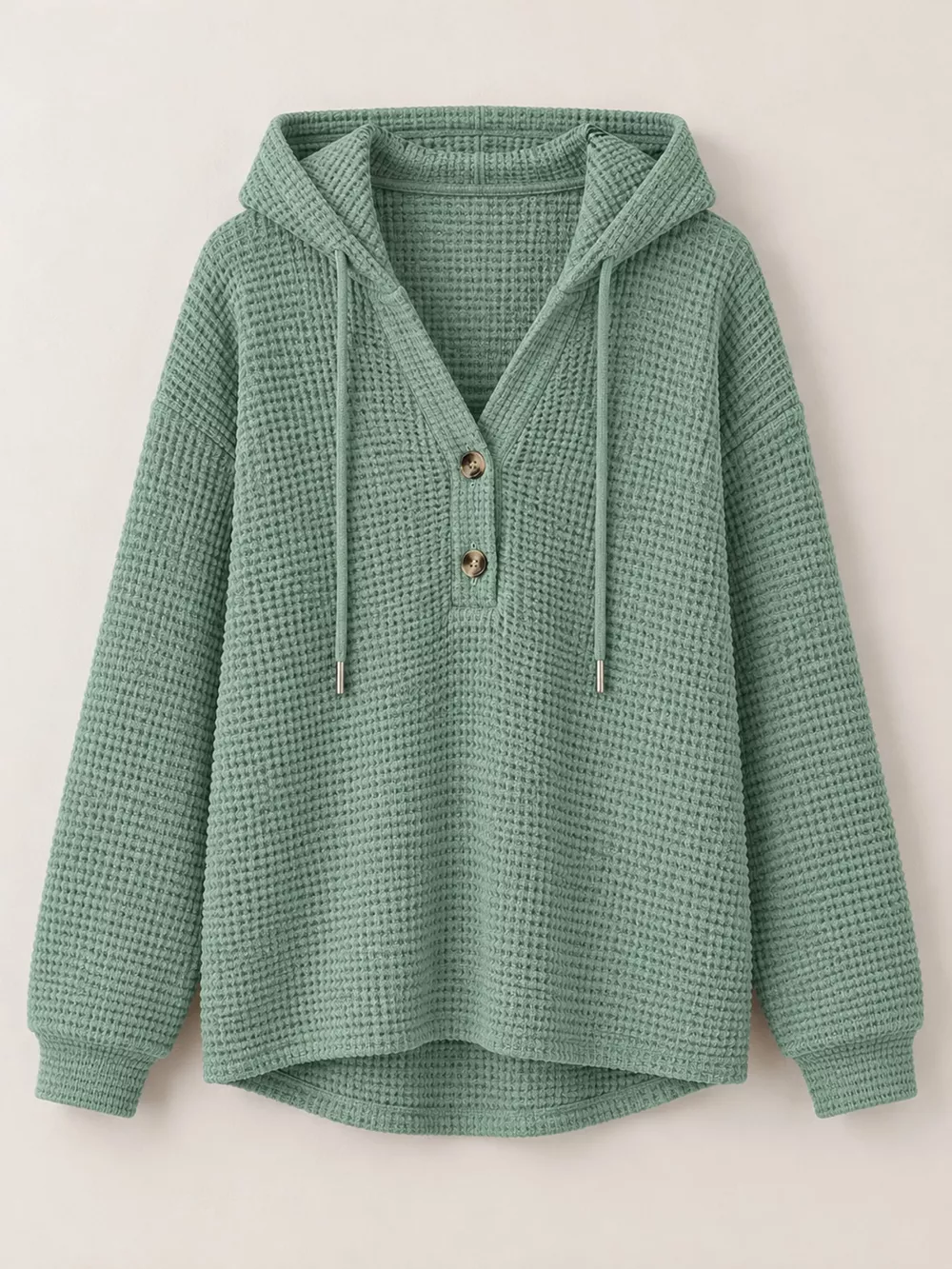 Full Size Waffle Knit Button Detail Hoodie Plus Size, image 58