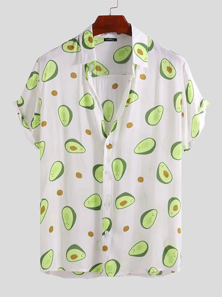 Men's Full Size Avocado Print Short Sleeve Button-Up Shirt Plus Size