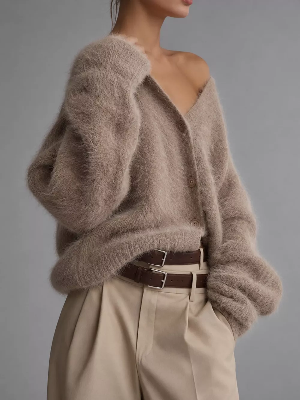 Fuzzy V-Neck Button-Down Cardigan, image 15