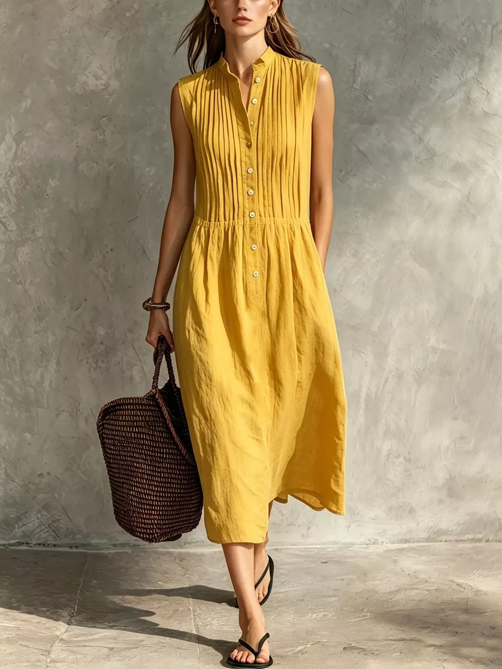 Full Size Sleeveless Button Front Midi Dress Plus Size, image 15