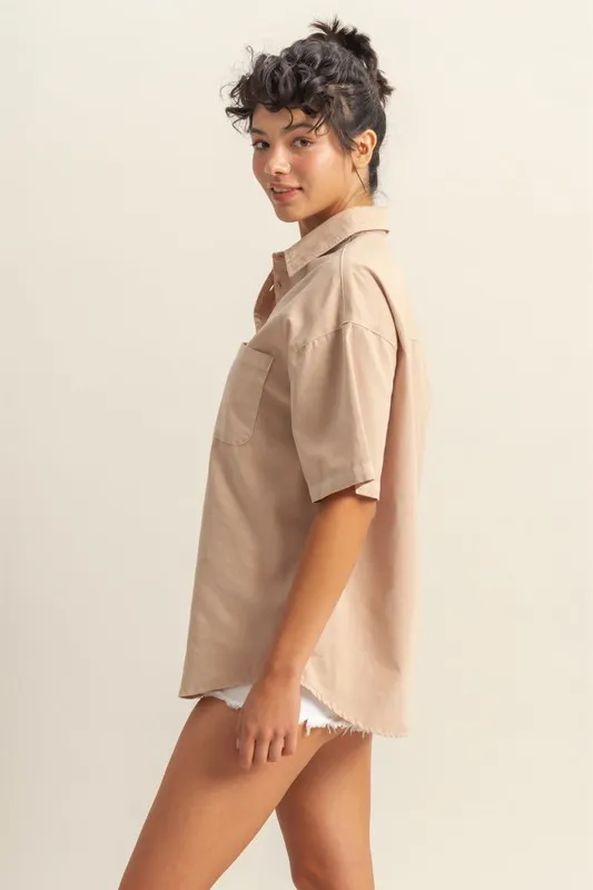 Short Sleeve Button Down Oversized Shirt, image 2