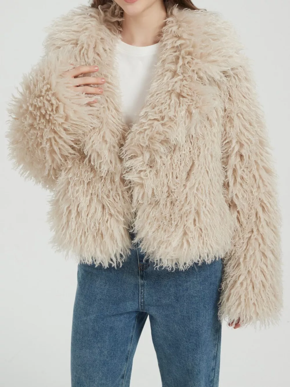 Faux Fur Open-Front Cropped Outerwear