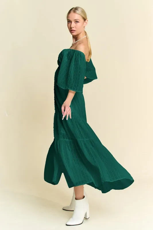 Swiss Dotted Ruched Ruffle Open Back Midi Dress, image 5