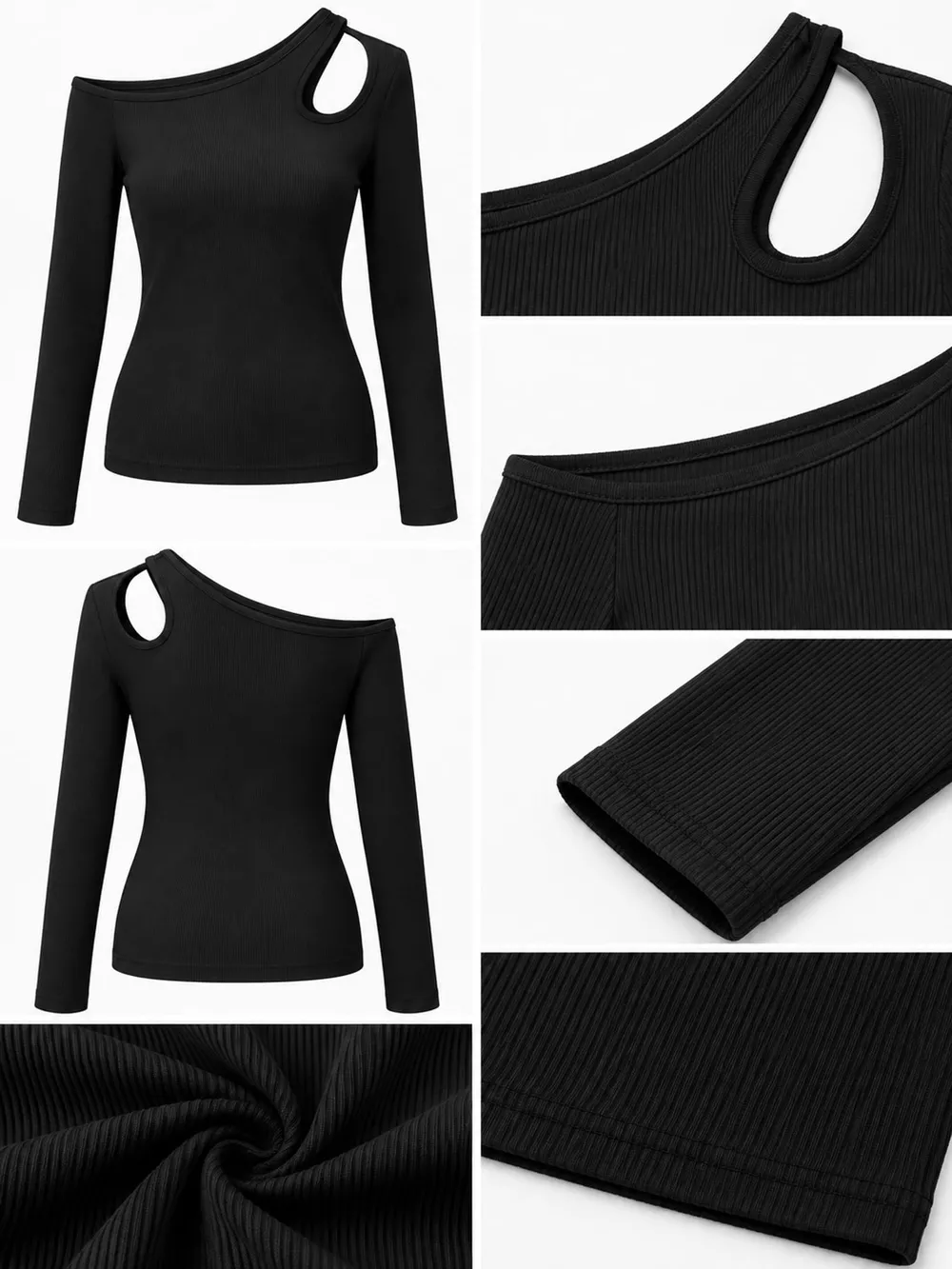 One-Shoulder Cut-Out Long Sleeve T-Shirt, image 7