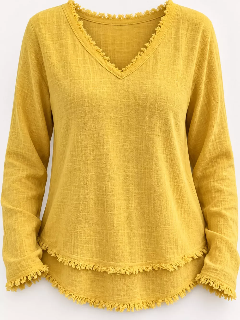 Full Size Frayed Hem V-Neck Blouse Plus Size, image 40