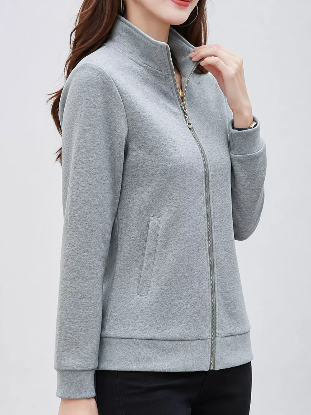 Full Size Stand-Collar Zip-Up Sweatshirt Plus Size, image 12