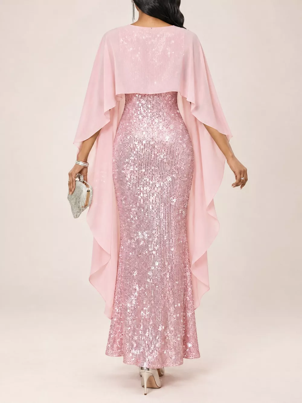 Sequin Cape Overlay Evening Dress, image 6