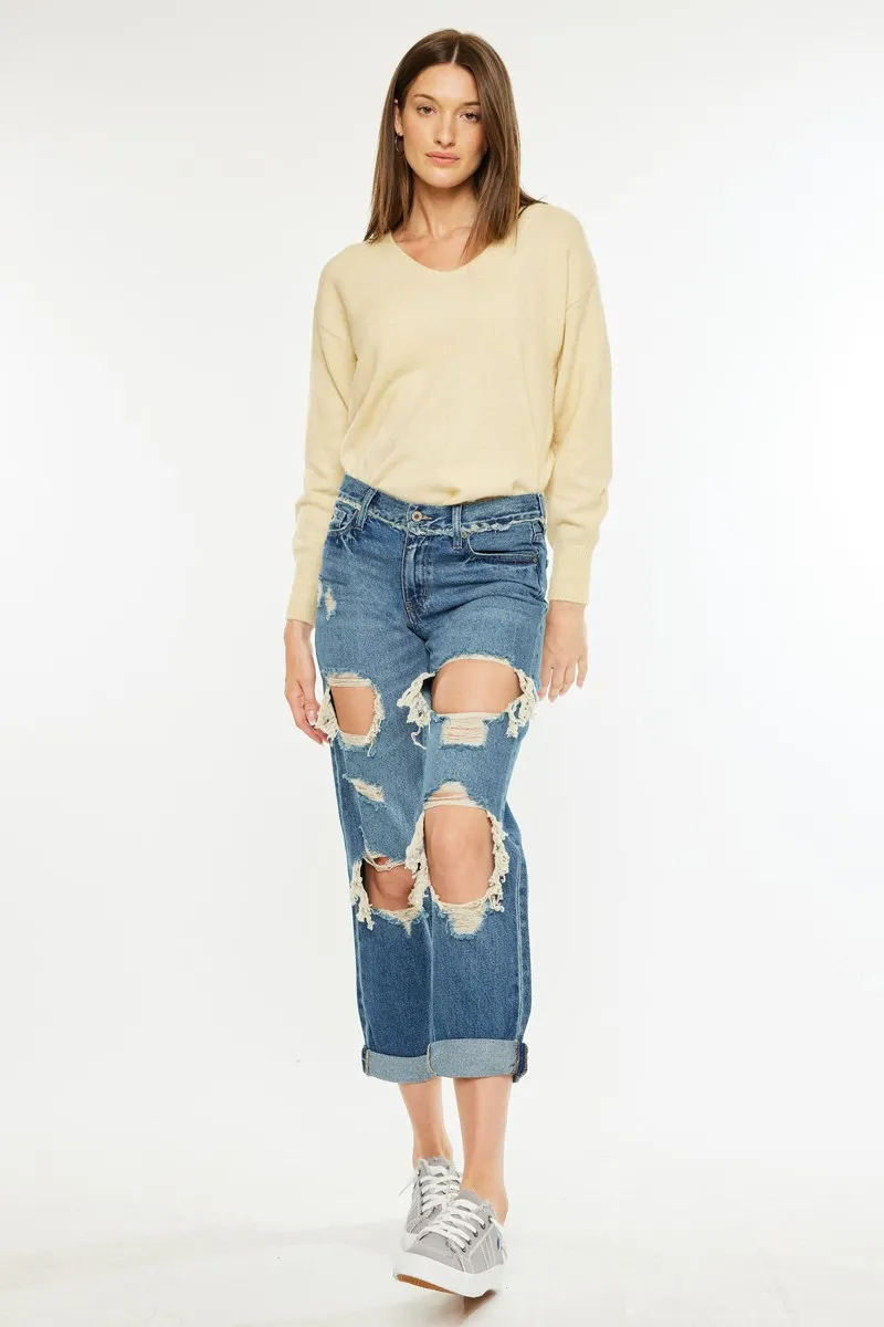Distressed Mid Rise True Boyfriend Jeans, image 7