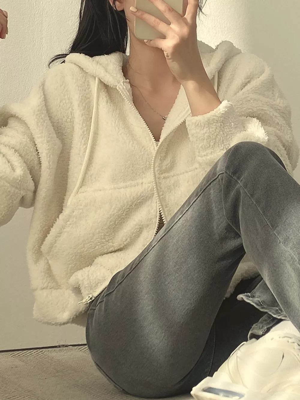 Oversized Sherpa Zip-Up Hoodie, image 3